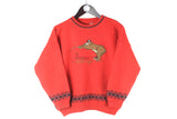 Vintage Fishing Sweater Women’s XSmall embroidery logo 90s retro pullover red jumper