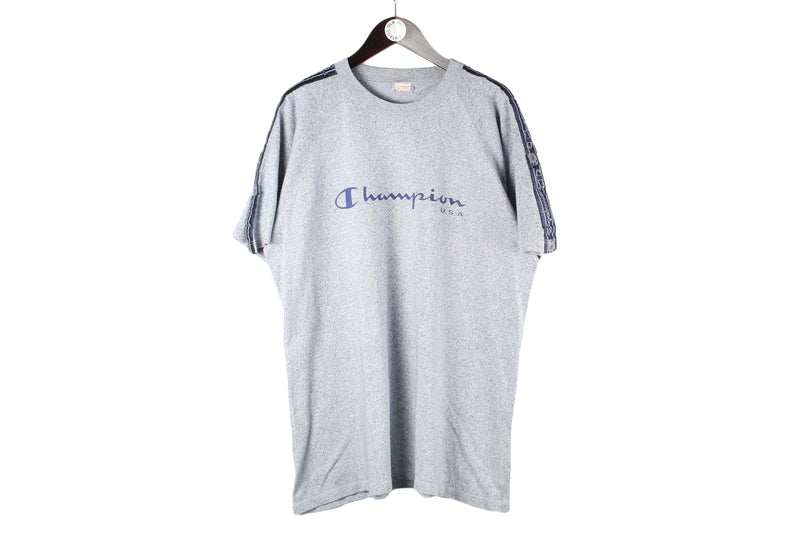 Vintage Champion T-Shirt XXLarge gray USA crewneck big logo 90s retro sport shirt