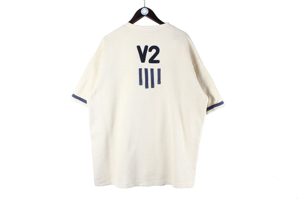 Vintage Versace Jeans Couture V2 T-Shirt XLarge big logo beige 90s retro luxury sport wear Gianni Versace half sleeve shirt