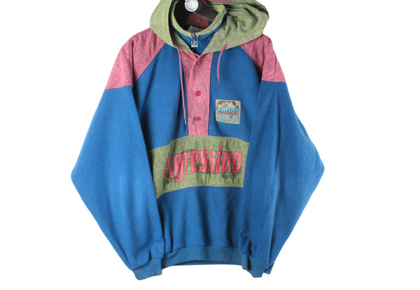 Vintage Fleece Hoodie Half Zip XLarge multicolor agressivo ski style jumper hooded 90s sport snowboard sweatshirt