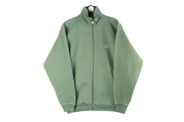 Vintage Adidas Fleece Full Zip Medium green 90s retro small logo sweatshirt