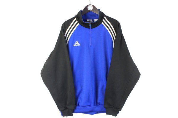 Vintage Adidas Sweatshirt 1/4 Zip XLarge blue 90s retro sport style jumper 