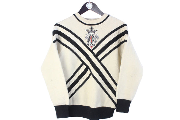 Vintage Gianfranco Ferre Sweater Small beige big logo 90s retro pullover wool jumper authentic made in Italy 