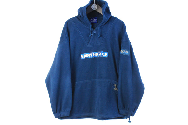 Vintage Umbro Fleece Hoodie XLarge navy blue big logo 90s oversized jumper sport sweater