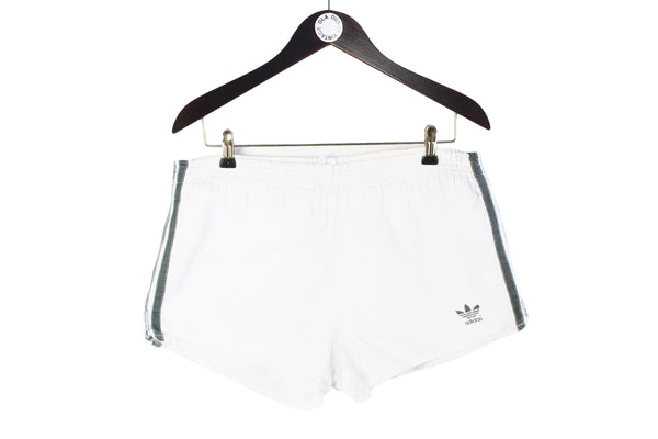 Vintage Adidas Shorts Large white cotton black stripes 80s made in West Germany sport cotton shorts 