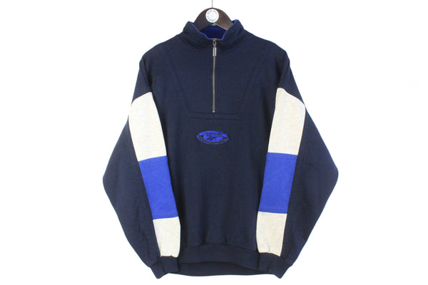 Vintage Reebok Sweatshirt 1/4 Zip Large navy blue 90s retro big logo sport style jumper