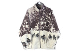 Vintage Wolf Fleece Full Zip Large beige brown 90s retro winter sweater animal patter husky arctic dogs print