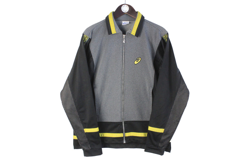 Vintage Asics Track Jacket Medium gray small logo full sleeve 90s retro sport style Japan athletic brand