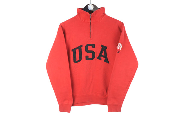 Vintage Polo Sport USA Ralph Lauren Sweatshirt Women’s Medium red 1/4 zip jumper 90s retro classic  hip hop USA Flag