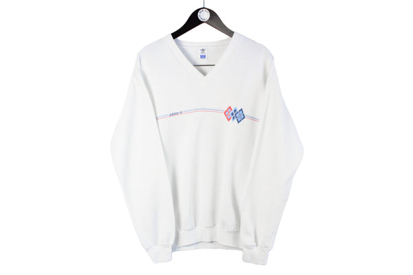 Vintage Adidas Sweatshirt Large white tennis style Ivan Lendl 90s retro classic 80s v-neck jumper