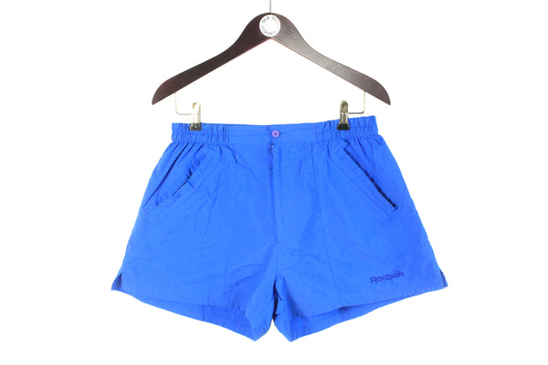 Vintage Reebok Shorts Large blue small logo 90s retro sport style UK