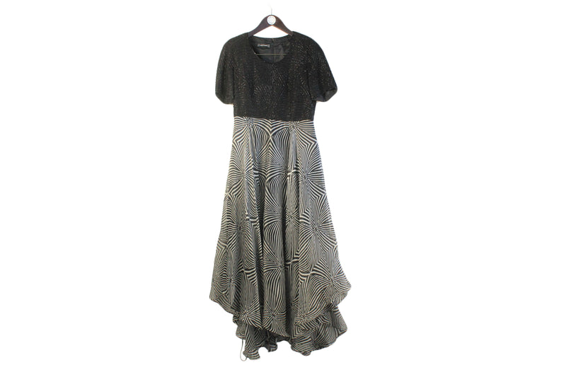 Vintage Louis Feraud Dress Women's 42 gray black 90s 00s authentic luxury coctaile maxi dress