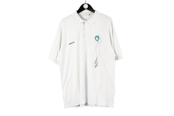 Vintage Adidas Polo T-Shirt XLarge  white tennis style 90s retro classic sport short sleeve shirt 