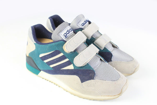 Vintage Adidas Velcro Sneakers Women's US 7.5 gray blue 90s retro sport style trainers shoes