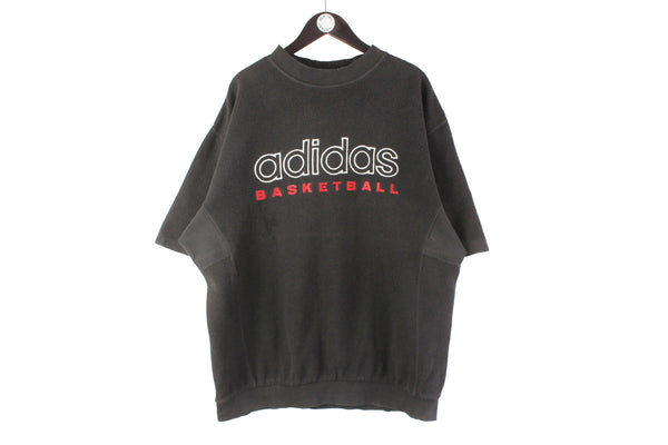 Vintage Adidas Fleece T-Shirt XXLarge black basketball big logo sport style 90s crewneck
