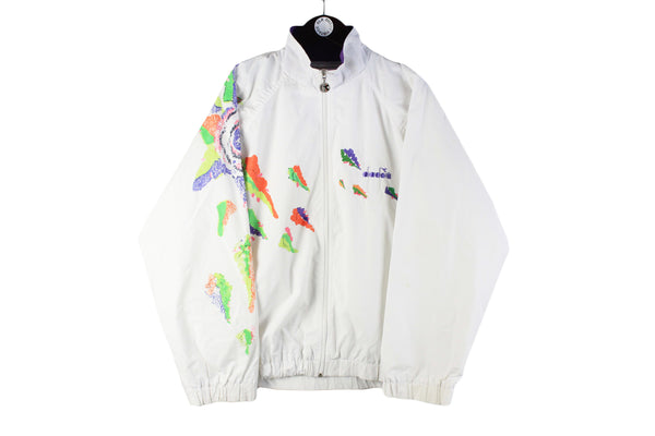Vintage Diadora Tracksuit Large 90s jacket and pants classic abstract pattern made in  Italy white purple windbreaker sport wear