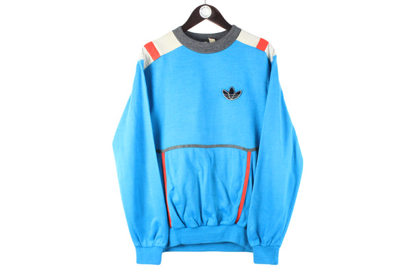 Vintage Adidas Sweatshirt Large blue small logo 80s retro sport style crewneck jumper made in France small logo classic pullover