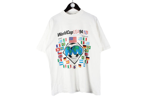 Vintage World Cup USA 1994 T-Shirt Large football Mundial 94 white shirt retro sport 