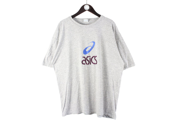 Vintage Asics T-Shirt XLarge gray big logo 90s retro oversized embroidery logo shirt