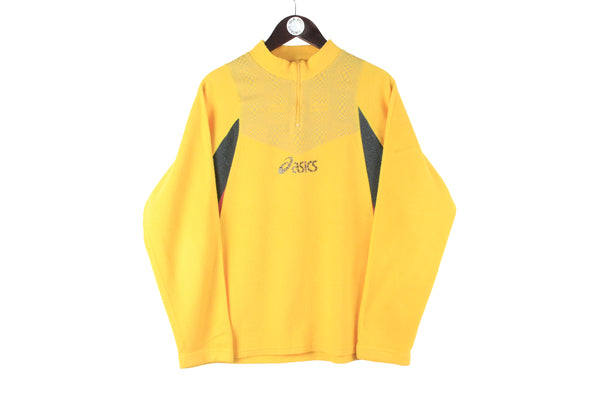 Vintage Asics Fleece 1/4 Zip Medium yellow big logo 90s retro sport sweater bright jumper