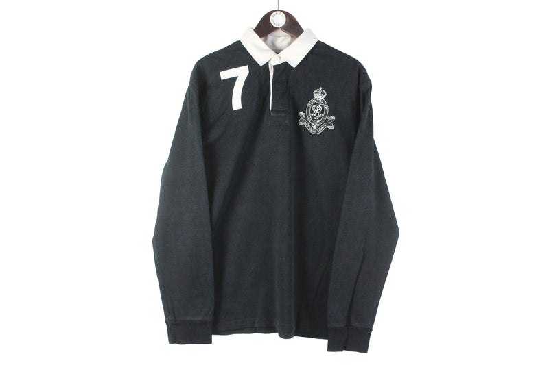 Vintage Polo by Ralph Lauren Rugby Shirt Large black retro sport style long sleeve polo t-shirt 