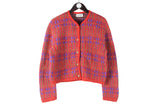 Vintage United Colors of Benetton Cardigan Women’s Medium blazer 90s retro wool cozy red abstract pattern bright fancy jacket