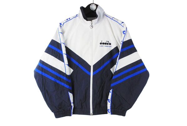Vintage Diadora Track Jacket Women’s Medium white blue 90s retro sport windbreaker jacket