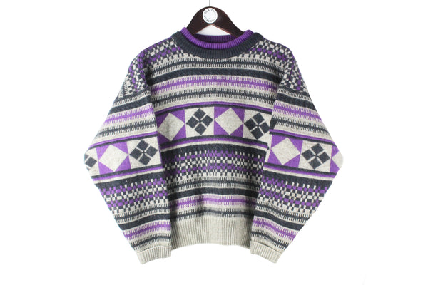 Vintage Puma Sweater Women’s Small abstract pattern gray purple wool winter jumper