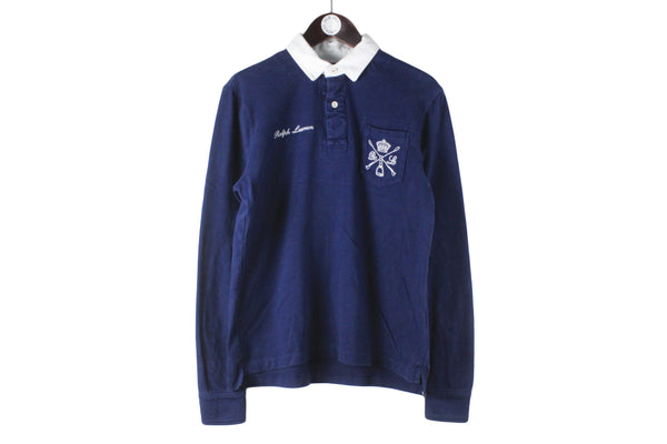 Vintage Ralph Lauren Rugby Shirt Women’s XLarge navy blue small logo 90s retro classic long sleeve polo t-shirt