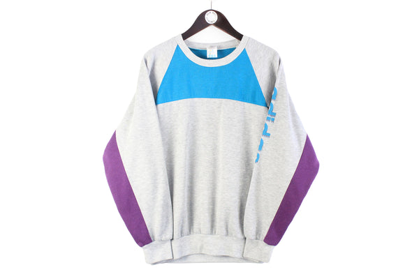 Vintage Adidas Tracksuit Medium gray blue purple 90s retro sport style big logo jumper sweatshirt and sweatpants track suit pants 