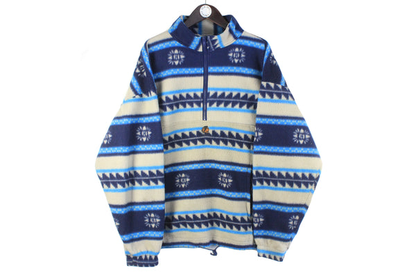 Vintage Fleece 1/4 Zip XLarge striped pattern gray blue 90s jumper sport sweater
