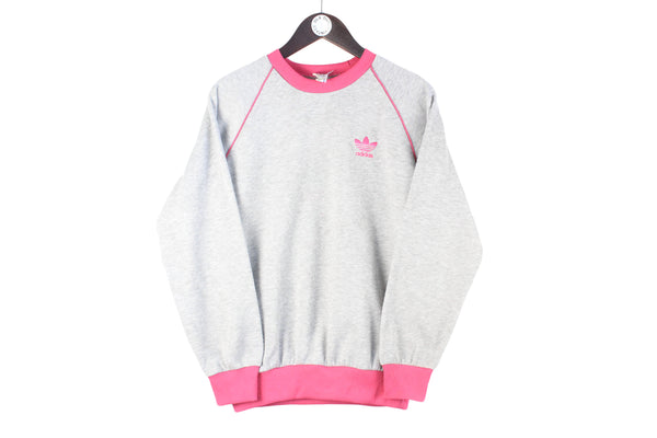 Vintage Adidas Sweatshirt Small gray pink 90s retro sport style crewneck jumper