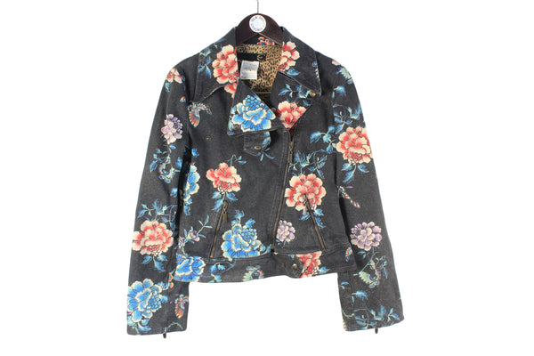 Just Cavalli Jacket Women’s Small denim jacket floral pattern authentic luxury  streetwear coat