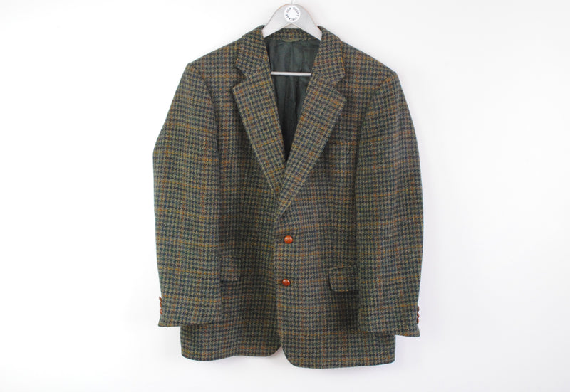 Vintage Harris Tweed Blazer Jacket Small / Medium brown plaid pattern wool classic blazer