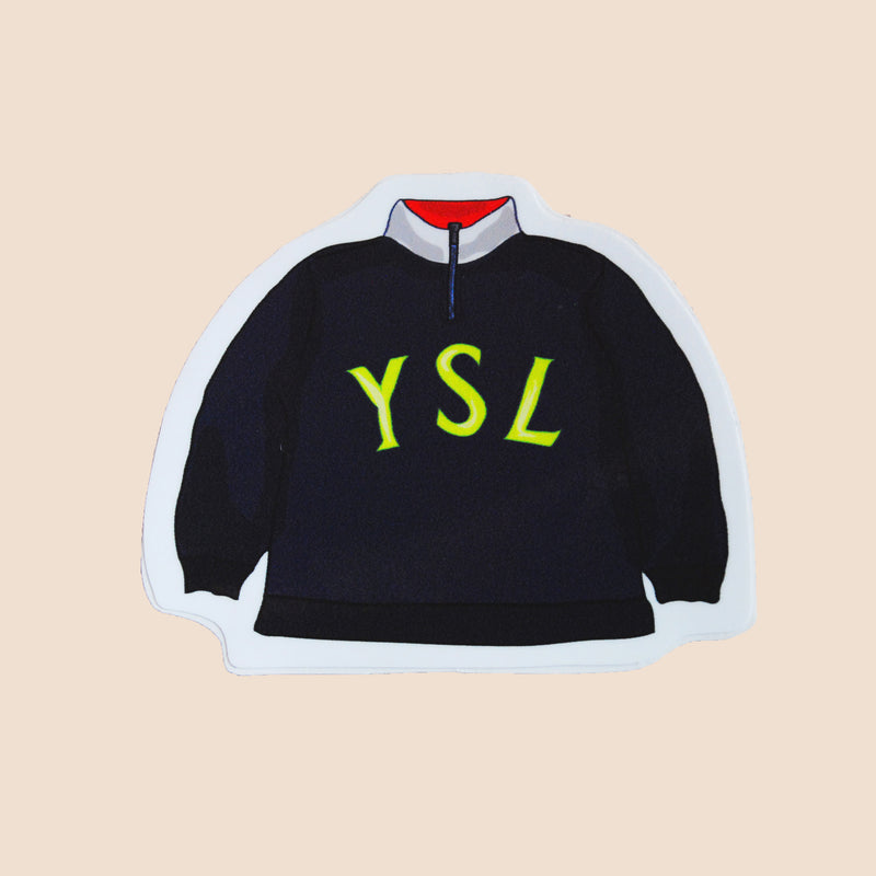 vintage YSL fleece sweater big logo sticker hand made