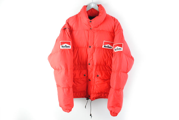Vintage Marlboro Puffer Jacket XLarge red big logo down jacket 90s 80s cigarettes 