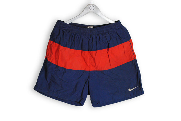 Vintage Nike Shorts Large big logo navy blue red swimming shorts