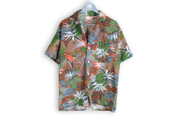 vintage hawaii shirt green floral pattern multicolor