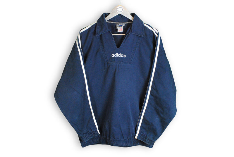 Vintage Adidas Sweatshirt Medium work wear anorak jacket heavy cotton navy blue big logo 