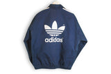 Vintage Adidas Sweatshirt Medium work wear anorak jacket heavy cotton navy blue big logo  80s