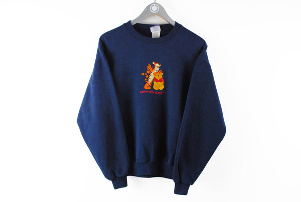 Vintage Winnie The Pooh Sweatshirt Medium big logo tigers winnie cotton navy blue  made in USA 90s