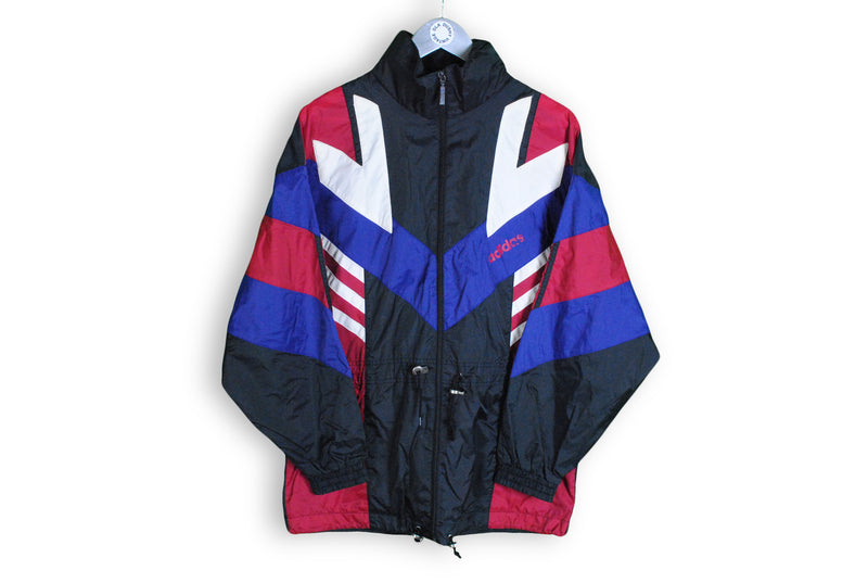 Vintage Adidas Jacket Small windbreaker coat blue black red rare 90s basic sport jacket
