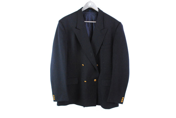 Vintage Christian Dior Monsieur Blazer XLarge navy blue 90s shoulders pads 