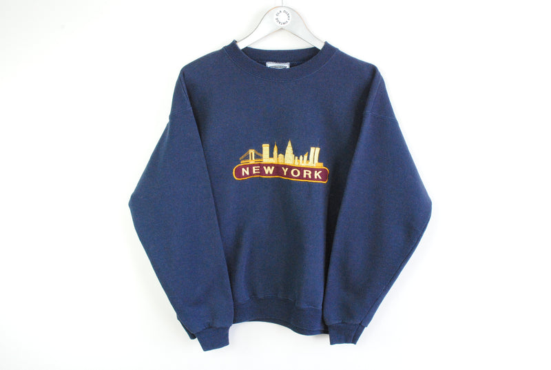 Vintage Lee New York Sweatshirt Small blue big logo city embroidery print navy blue 90s jumper