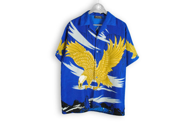 vintage Fuhua hawaii shirt big eagle logo blue gold american style