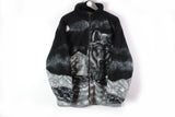 Vintage Wolf Fleece Full Zip Large black print animal pattern sweater