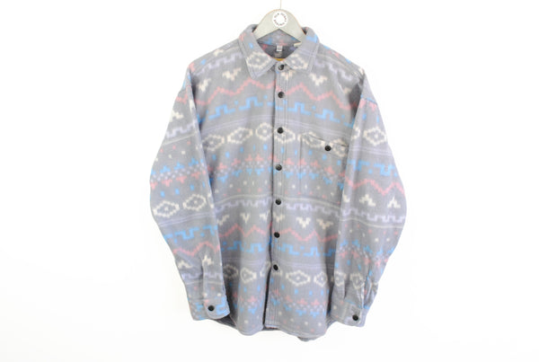 Vintage Fleece Shirt Large gray abstract pattern retro sweater 90s hipster clothing