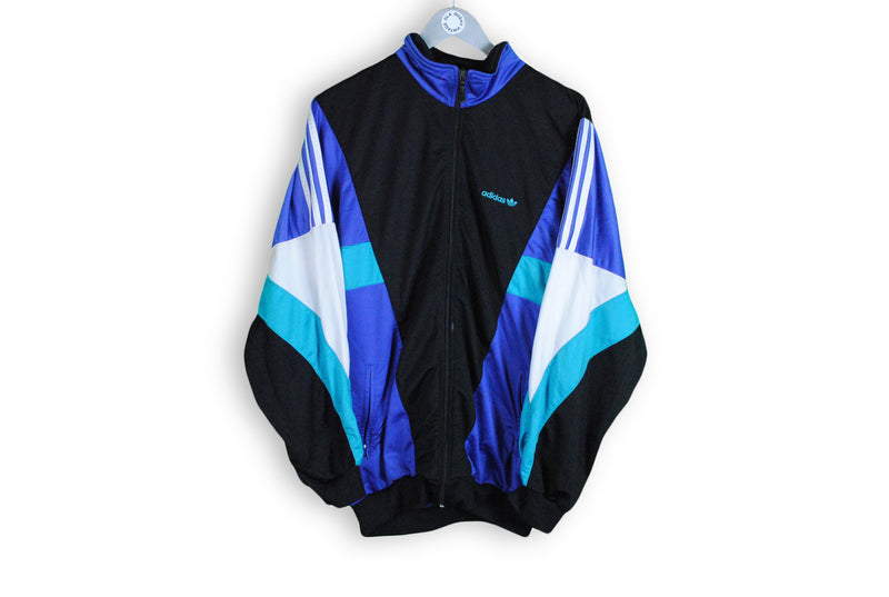 Vintage Adidas Track Jacket XLarge black blue classic fit athletic 90s sport coat