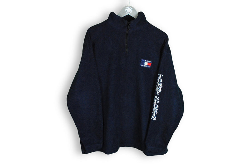 Vintage Tommy Sports Fleece Large big logo navy blue hilfiger 90s bootleg sweater