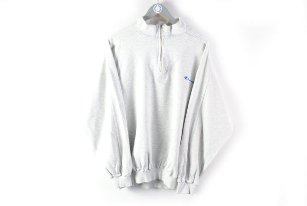 Vintage Champion 1/4 Zip Sweatshirt XLarge / XXLarge gray small front logo retro 90s style jumper